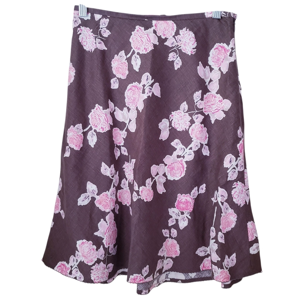 Vintage Ann Taylor Loft Linen Brown Floral Skirt